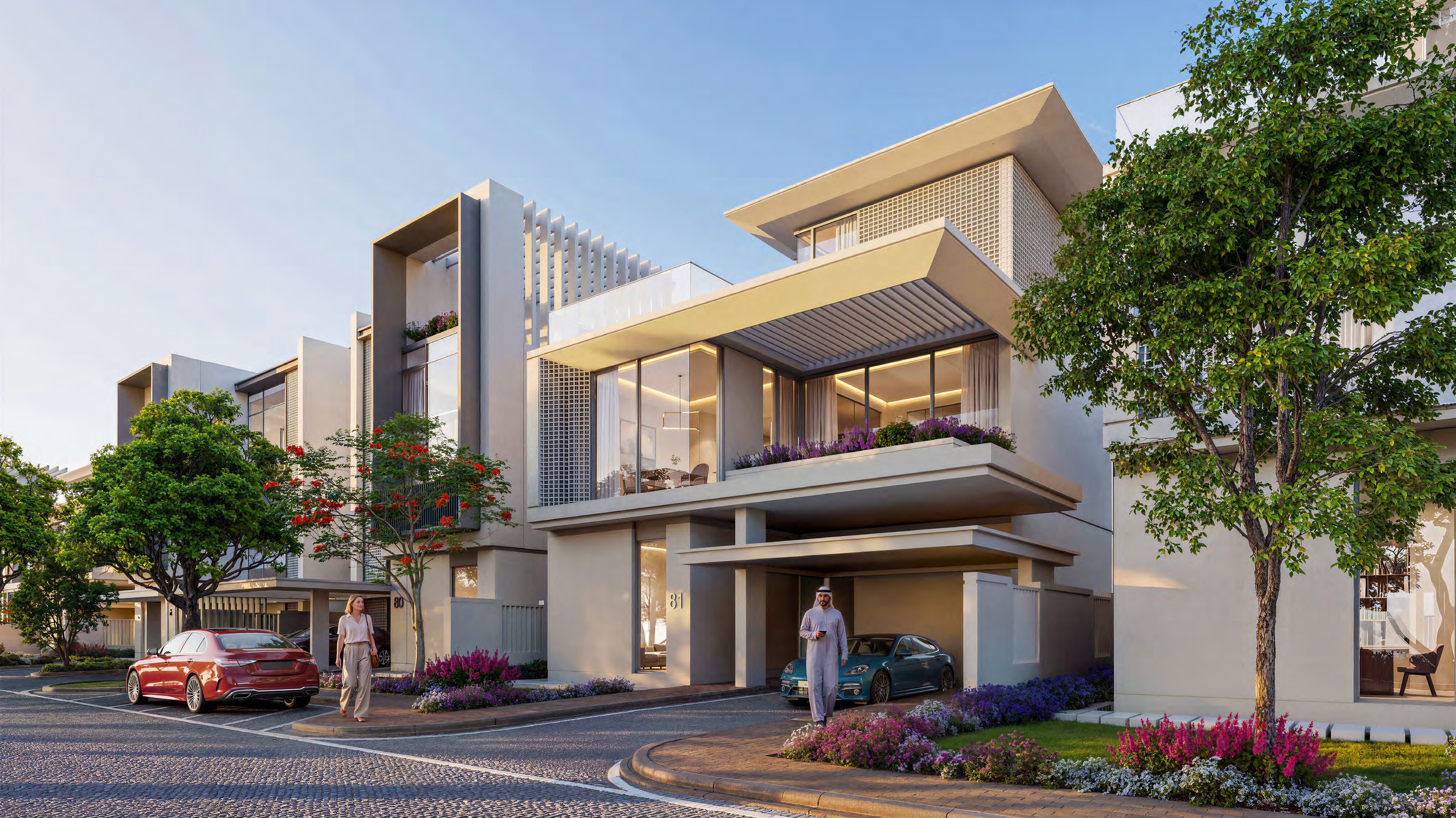 Azizi Florence — Townhouse street and landscaped entrances